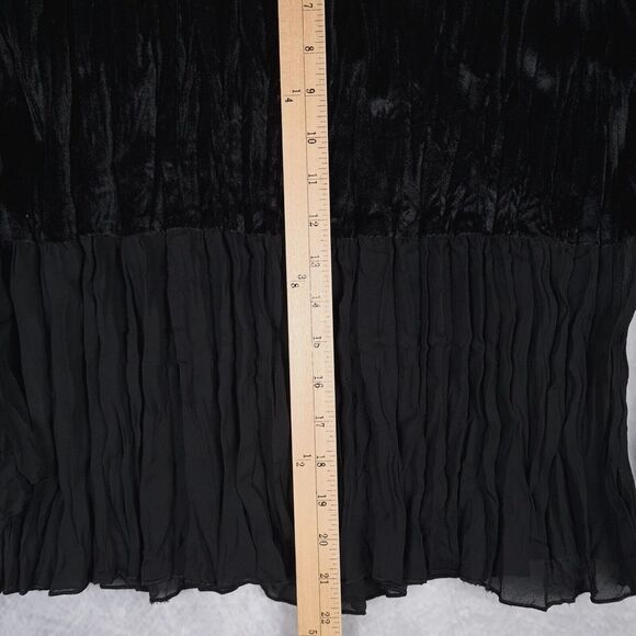 Vintage Velvet Sheer Top Womens Large Black Lace V Neck Dark Fairy Whimsy Goth - Picture 14 of 16